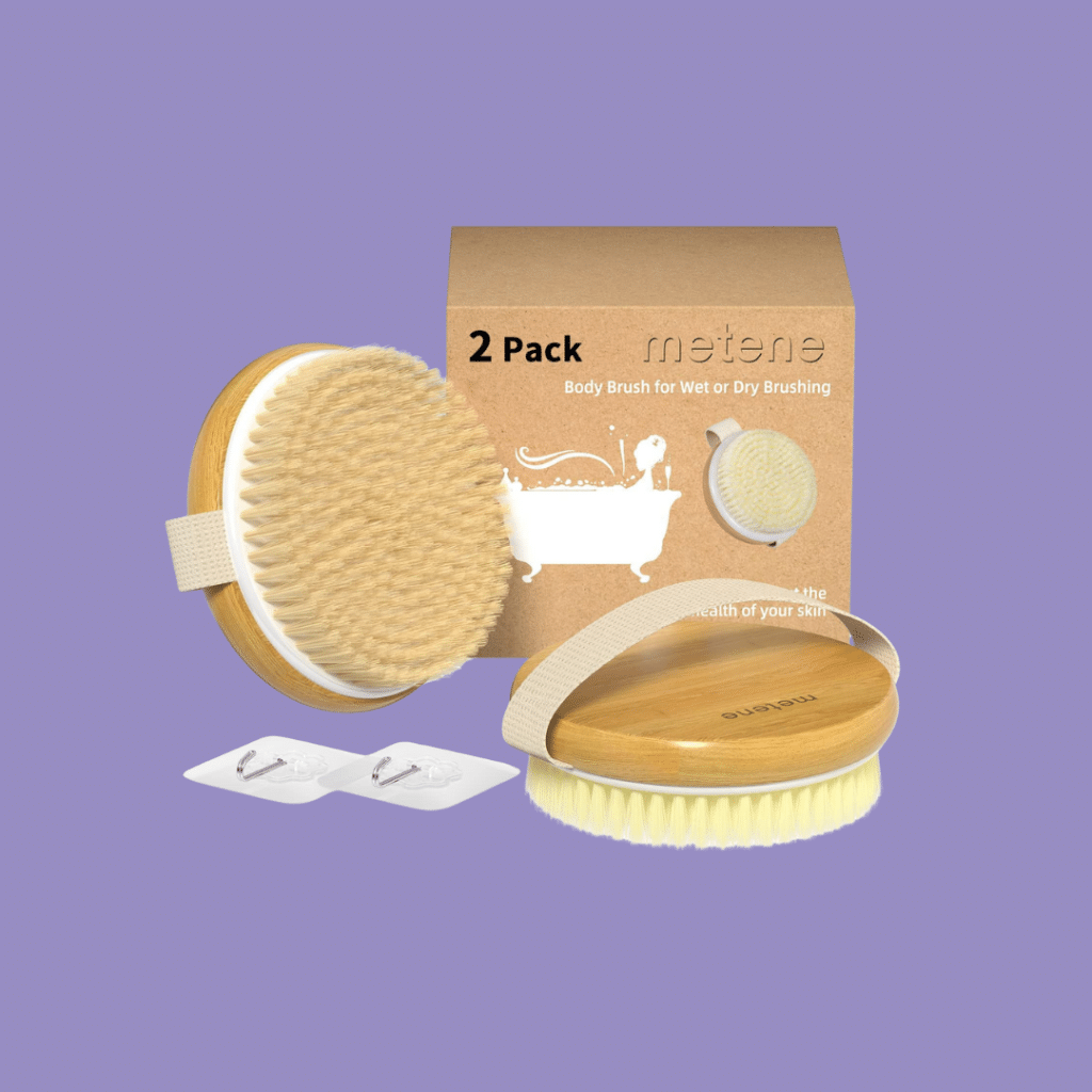 A view of a Metene Shower Brush pack