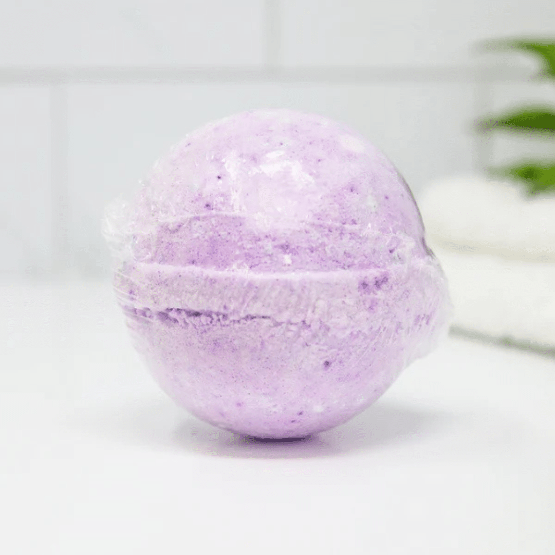 A view of a big purple bath bomb
