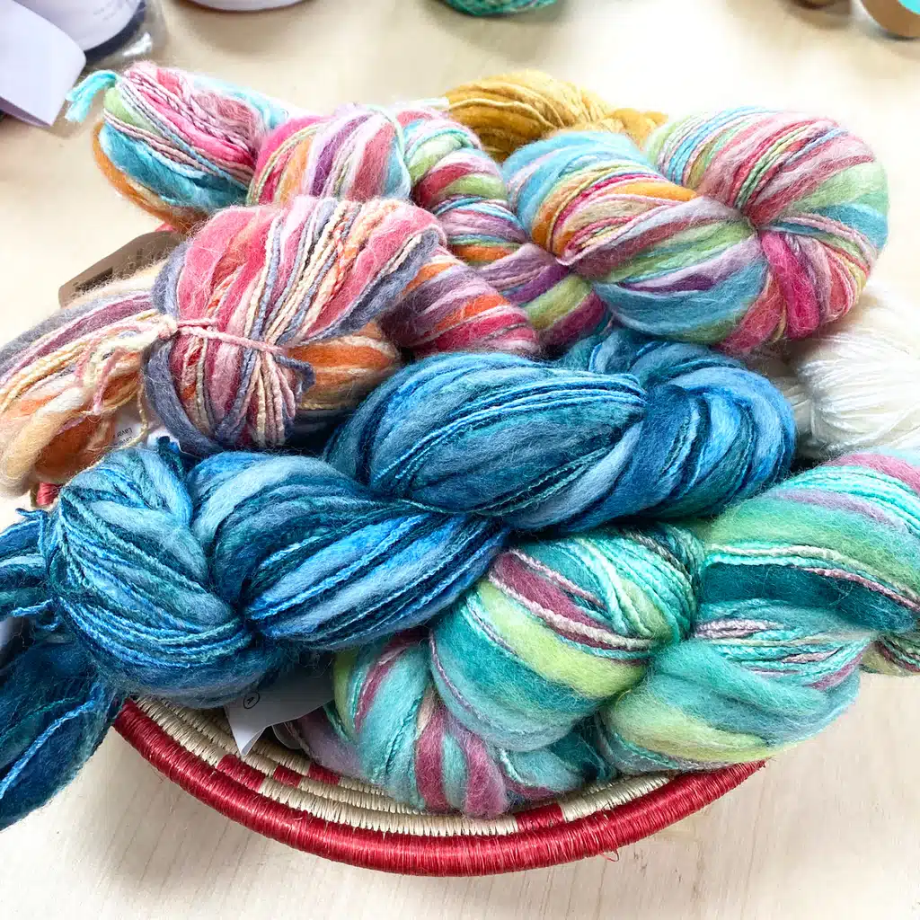 various colors of Bamboo Yarn placed in a basket