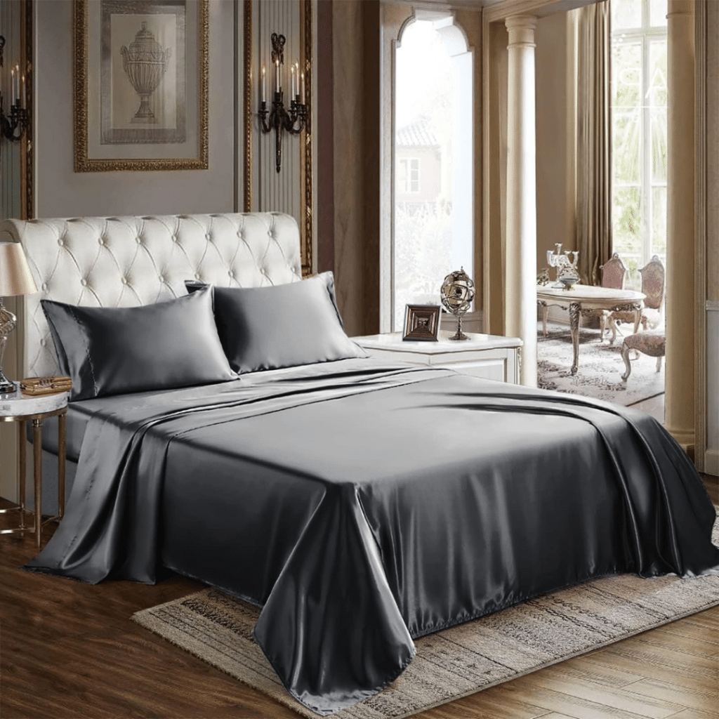 A view of CozyLux Satin Bed Sheets