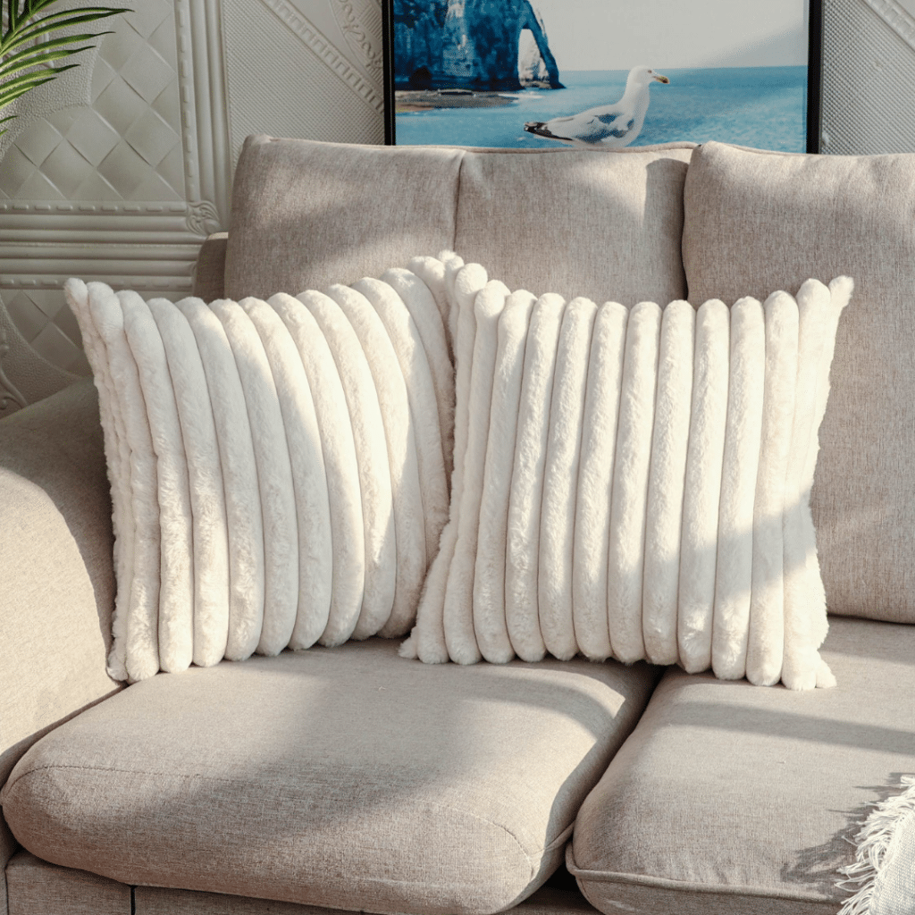 A view of DEELAND Faux Fur Plush Decorative Pillow Covers