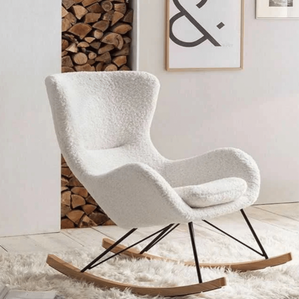 A view of a rocking accent chair