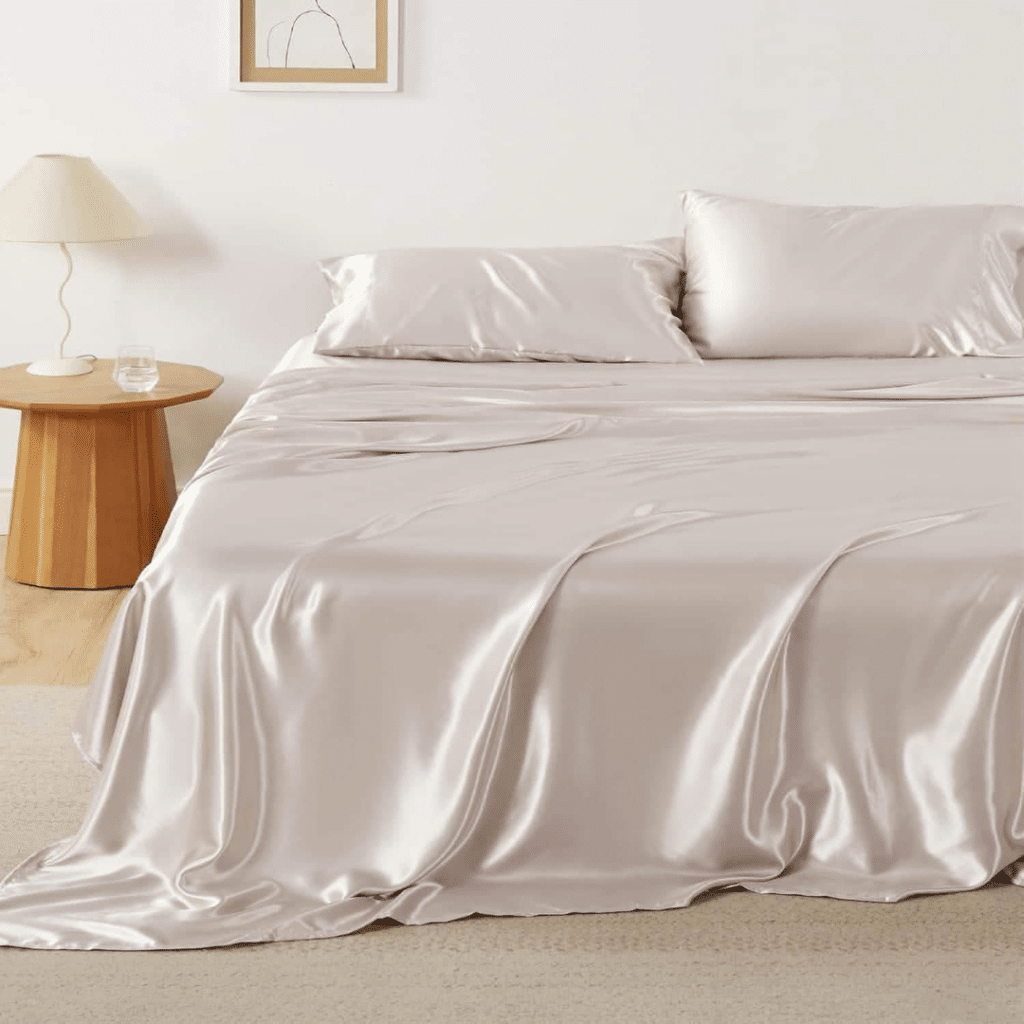 A view of a satin bedsheet