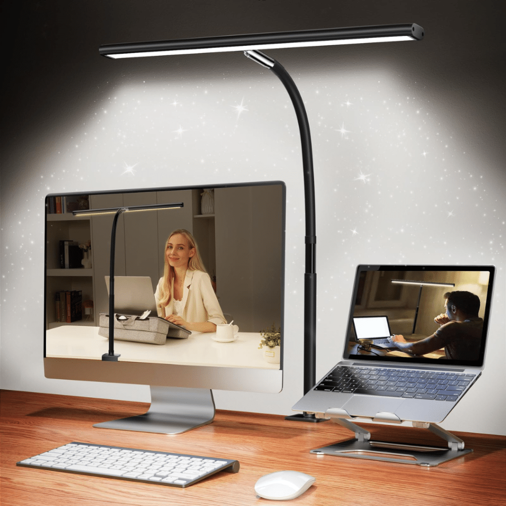 A view of the Airlonv LED Desk Lamp over PC