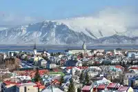 a snowy and a sunny day in iceland