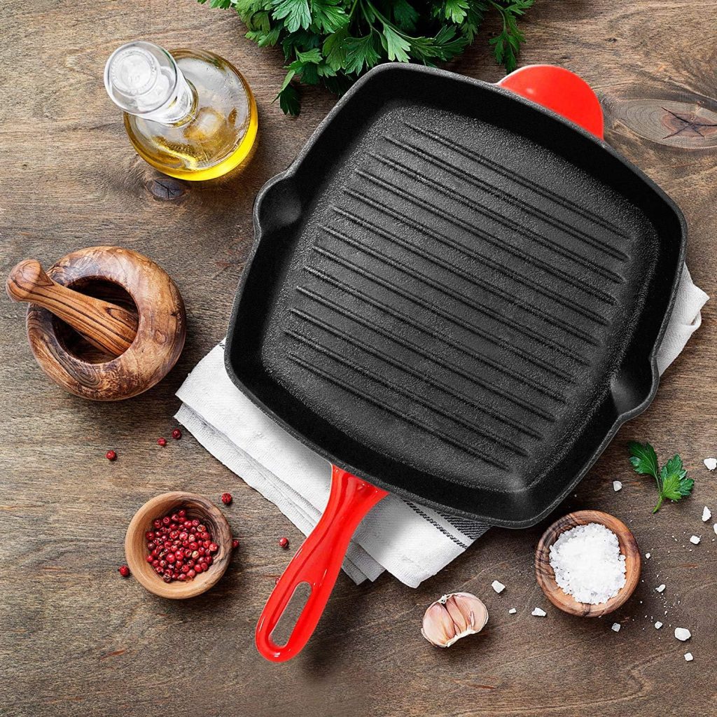 NutriChef Enameled Cast Iron Steak Grill Pan