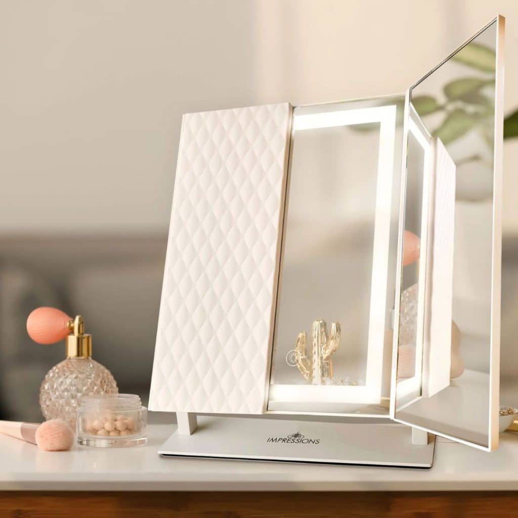 A view of a trifold led mirror