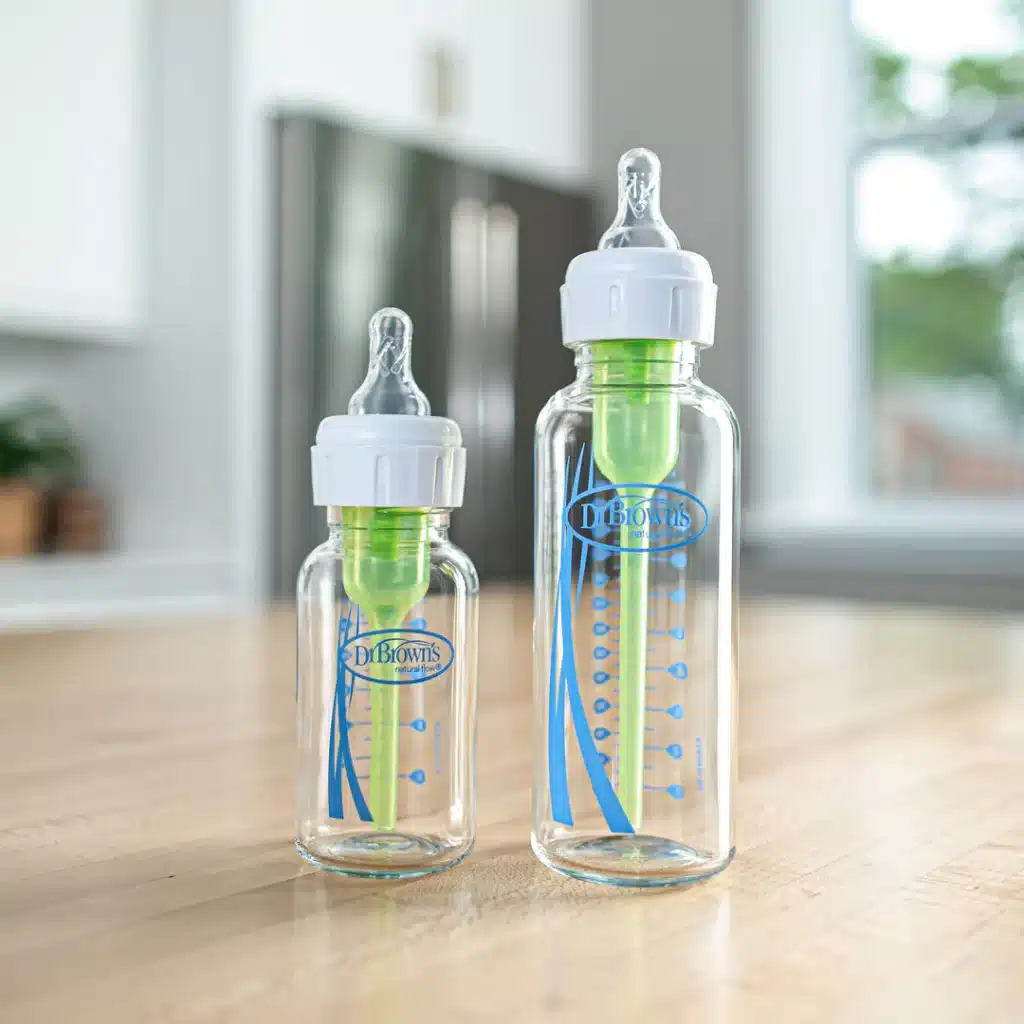 Dr Brown s Natural Flow Baby Bottles placed on a surface