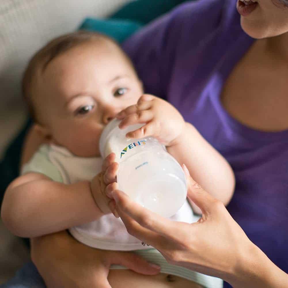 baby drinking from Philips Avent Natural Baby Bottle