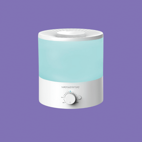 MegaWise Ultrasonic Cool Mist Humidifier isolated on a purple background