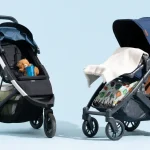 baby strollers isolated on a blue background