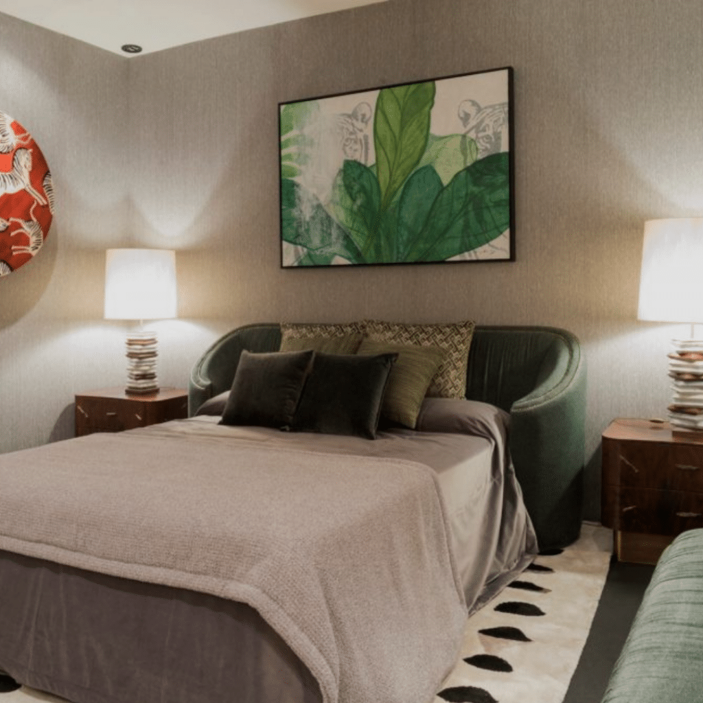 A view of bedroom with earthy shades of color