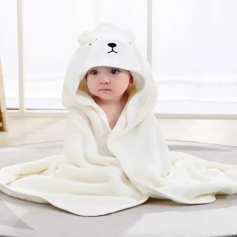 Cute Baby Wrapped in Spotted Play Hooded Baby Towel