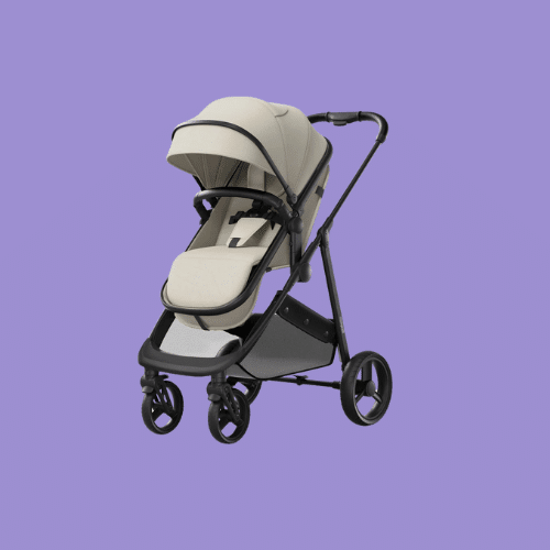 Mompush Wiz in Convertible Baby Stroller isolated on a purple background