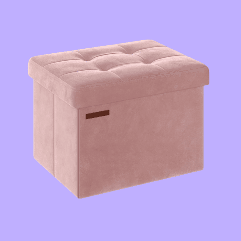SONGMICS Jelly Pink Foldable Storage Ottoman