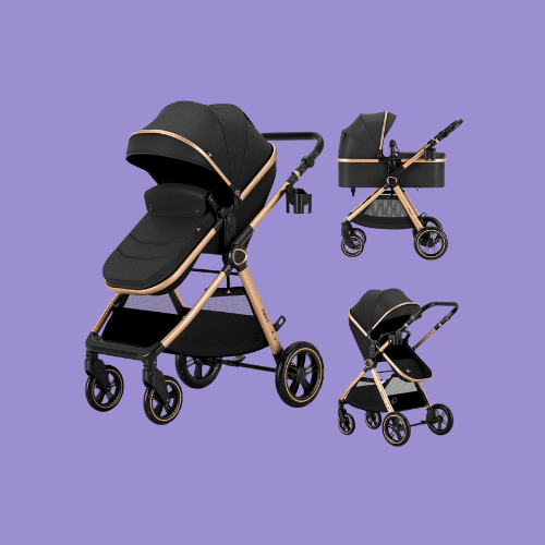 in Baby Stroller Convertible Bassinet isolated on a purple background