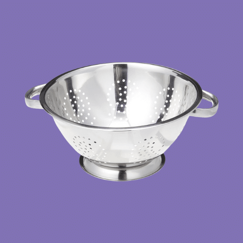EXCELSTEEL Heavy Duty Colander isolated on a purple background