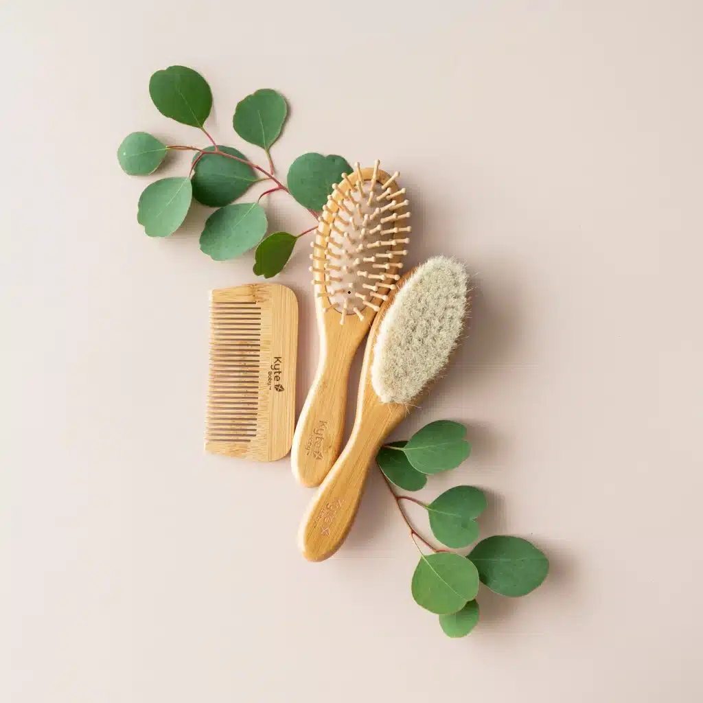 Kyte BABY Bamboo Piece Brush Set isolated on a beige background