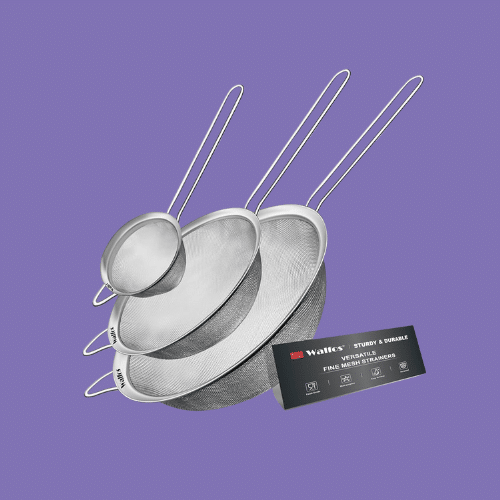 Walfos Inch Fine Mesh Strainer isolated on a purple background