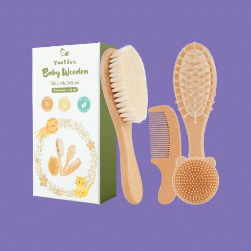 Yoofoss Piece Baby Brush and Comb Set isolated on a purple background