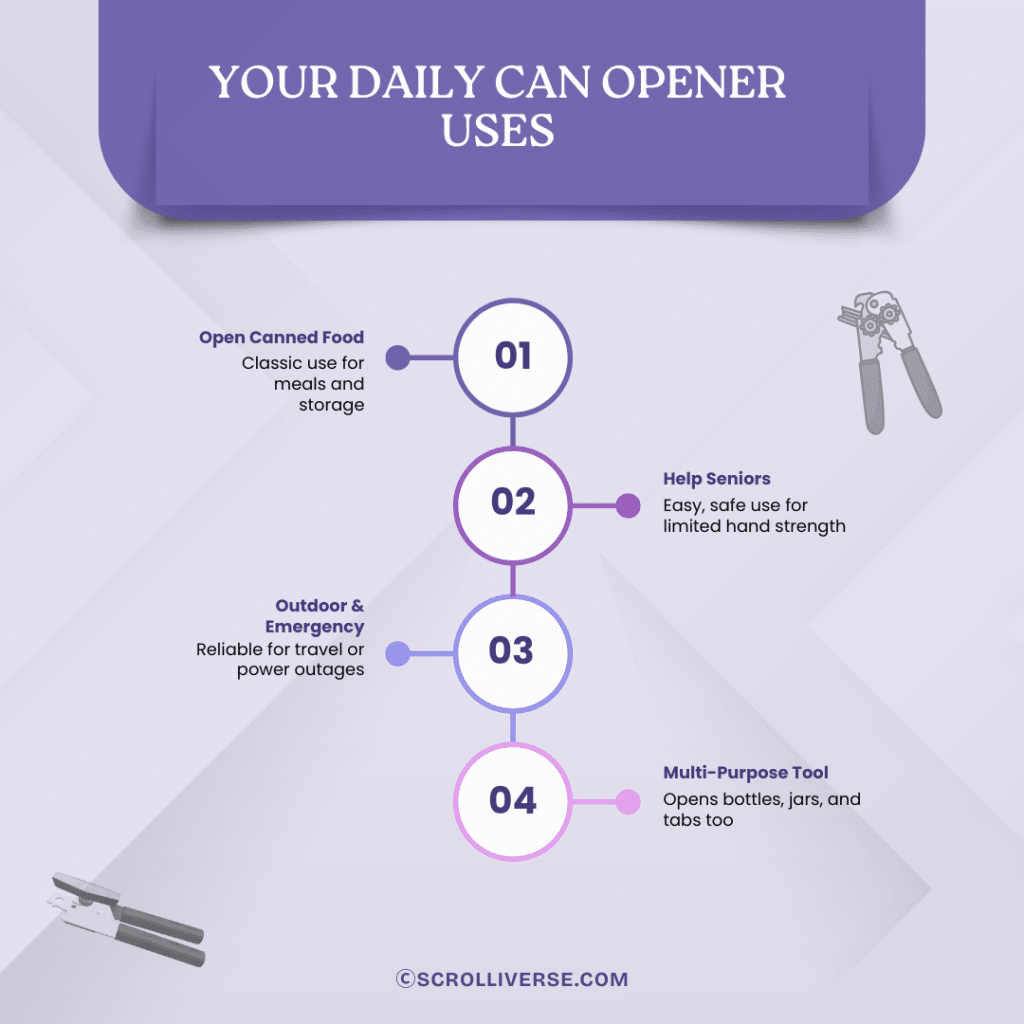 A graphical representaion of the uses of can opener