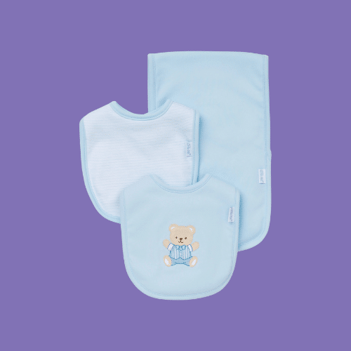 Little Me Clothes for Baby Boys Girls isolated on a purple background