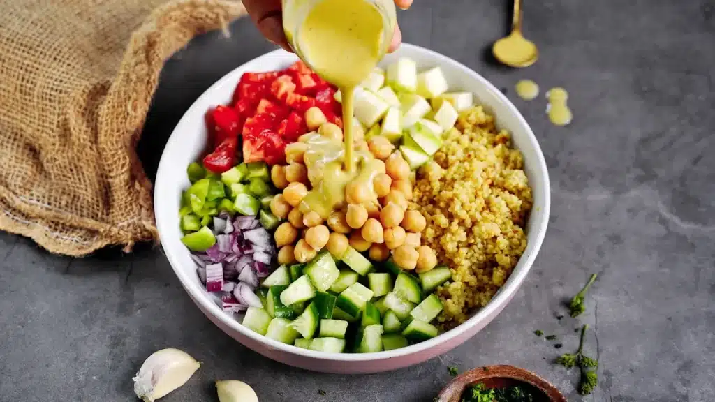 bowl of Quinoa Salad with Avocado - Chickpeas