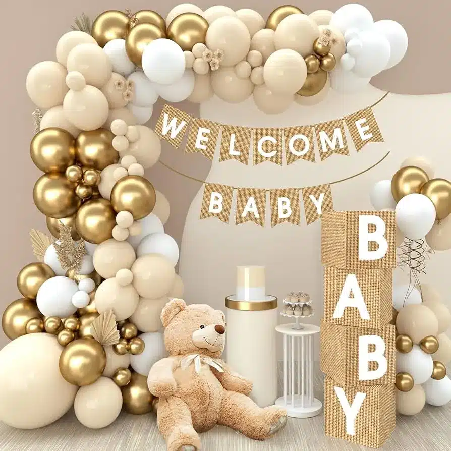 welcome home baby decor in brown golden theme